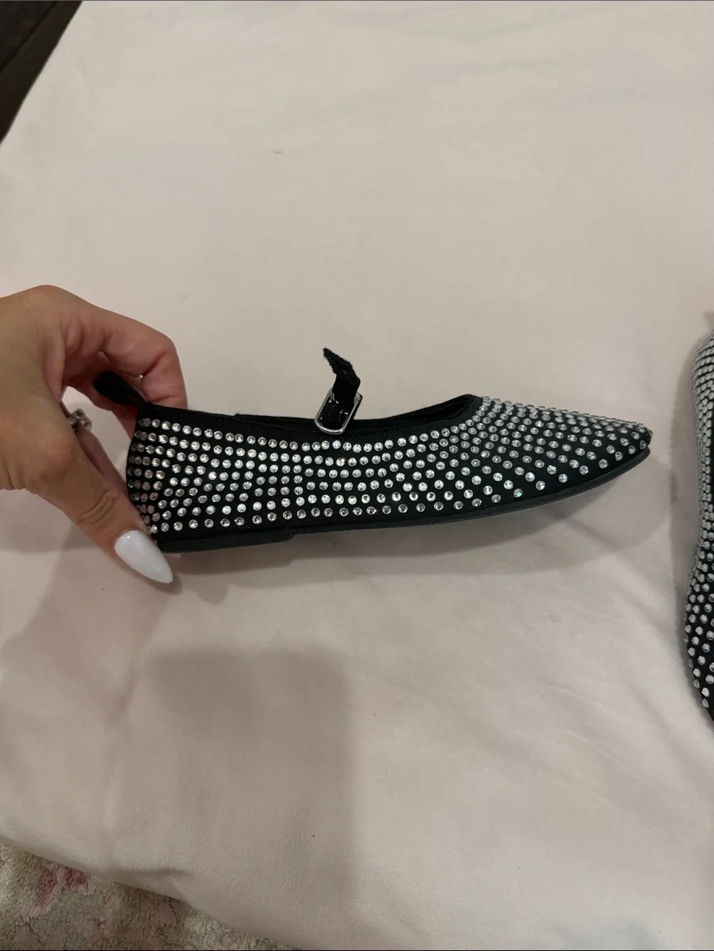 Zara girls Black Crystal-Studded Mary Jane Flats